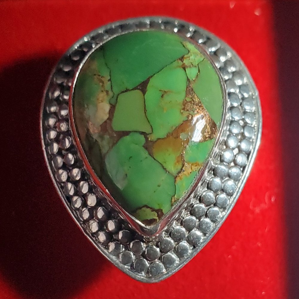 STERLING SILVER GREEN COPPER TURQUOISE RING - Picture 2 of 10